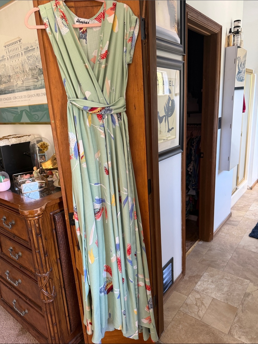 Meghan LA Sage Green Floral Wrap Maxi Dress